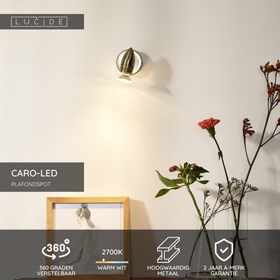 Lucide CARO-LED - Plafondspot - Ø 9 cm - LED - GU10 - 1x5W 2700K - Mat chroom